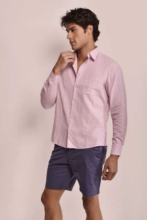 CAMISA LINHO MESCLA ROSA MANGA LONGA