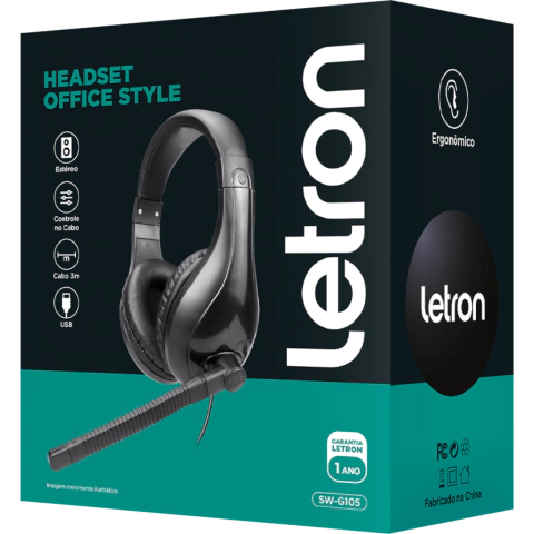 HEADSET OFFICE STYLE lLETRON ERGONÔMICO CABO PRETO