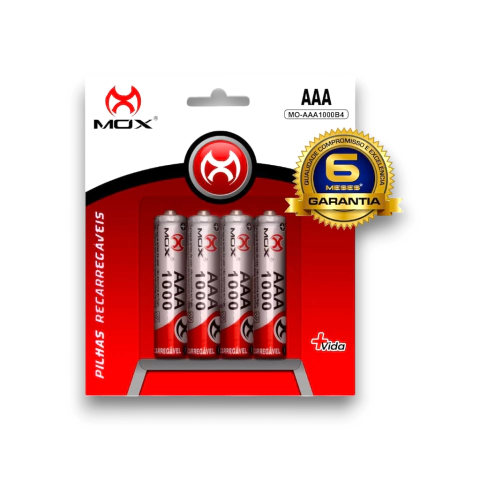 PILHA AAA RECARREGÁVEL 1000MA MOX