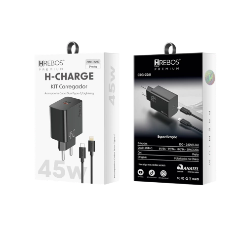 CARREGADOR USB-C/LIGTH 3.0A 45W PRETO CRG-226I IOS