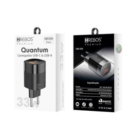 CARREGADOR USB-C/USB-C 3.0A 33W PRETO CRG-224