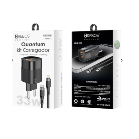CARREGADOR USB-C/LIGTH 3.0A 33W PRETO CRG-224 IOS