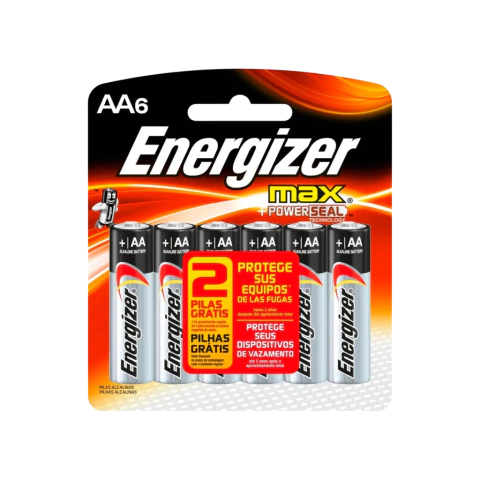 PILHA ALCALINA AA BLISTER COM 6 ENERGIZER