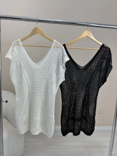 Saída de Praia Feminina Vestido Curto Tricô Tendencia Verão