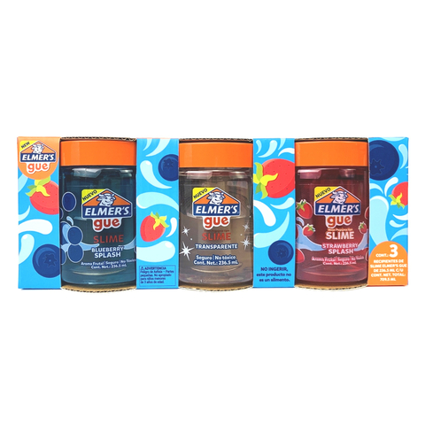 KIT ELMER'S x 3 Gue Slime Pre Hecho - Blueberry Splash + Transparente + Straberry Splash 236 ml