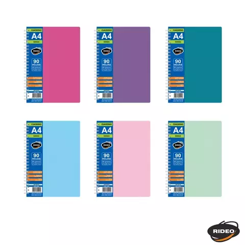 Cuaderno A4 con Entelado Pastel 90 Hojas Lisas- RIDEO