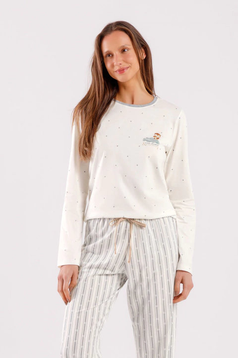 Pijama Feminino Manga Longa Coruja Nuvem Composè Cor com Amor 18586