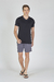 Pijama Masculino Curto Microfibra Decote V com Viés Azul Brilho da Seda 21113