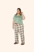 Pijama Feminino Manga Curta e Calça Comprida Algodão Xadrez Sonhe Verde Plus Size Lua Encantada 17729 - DH pijamas