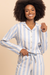 Pijama Feminino Longo Aberto Listrado Azul Checklist Lua Encantada 18268 - comprar online