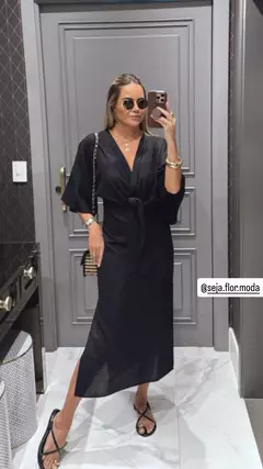 Vestido kimono midi linho misto - comprar online