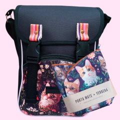 Combo matero: bolso + porta mate + yerbera (gatitos) - comprar online