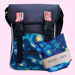 Combo matero: bolso + porta mate + yerbera (noche estrellada) - comprar online