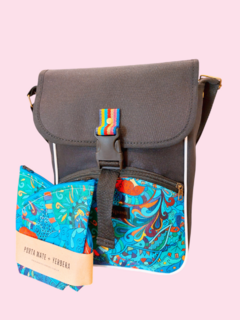 Combo matero: bolso + porta mate + yerbera (aqua)
