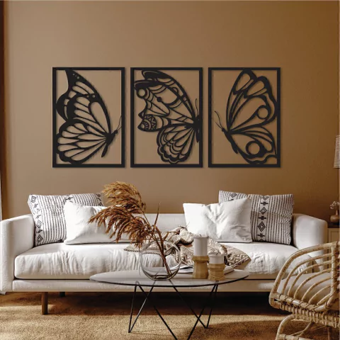 WALLART MADERA - BUTTERFLY TRIPTICO