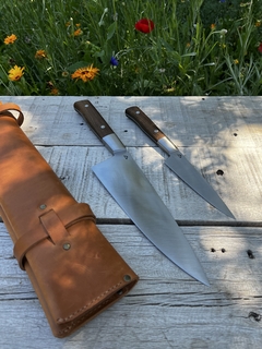 Set inox Sandvik, bolster y Guayubira con estuche de cuero - Muller Cuchilleria cuchillos de cocina