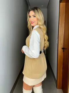 Conjunto Camisa com Colete e Cinto Tricot - Lojas Misturafina