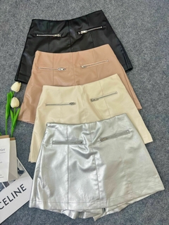 Short Saia Courino com Zíper - Nude - Lojas Misturafina
