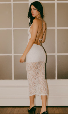 Vestido encaje largo buche NV188E - tienda online