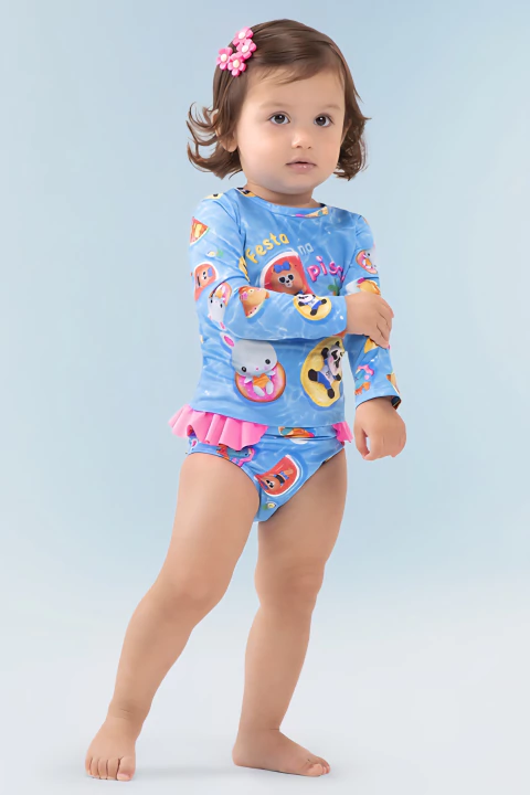 Biquíni Manga Longa Splash UV 50+ Festa na Piscina Azul Boca Grande Menina - comprar online