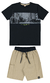 Conjunto Camiseta em Meia Malha Preta e Bermuda em Malha Brim Off BGR