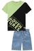 Conjunto de Camiseta em Meia Malha Preta e Verde Neon e Bermuda em Jeans Liz Adventures Luc.Boo