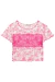 Blusa Boxy em Tule com Elastano Flores Rosa e Top Faixa em Ribana Pink Lilimoon