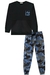 Conjunto The Future de Blusão Preto e Calça Jogger em Moletom com Pelúcia Camuflada Azul Luc.Boo