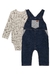 Conjunto de Jardineira em Jeans Treck com Elastano e Body em Suedine Mescla Ursos Luc.Boo