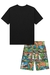 Conjunto de Camiseta em Meia Malha Preta Adventures e Bermuda em Nylon Ergonomic com Elastano Estampada Dinos Luc.Boo - loja online