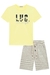 Conjunto de Camiseta em Meia Malha Original Wear Amarela e Bermuda em Moletom Textura Listrado Mescla Luc.Boo