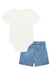 Conjunto de Body em Malha Wave Off White com Botões e Bermuda em Jeans Liz com Elastano Luc.Boo na internet