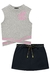 Conjunto de Cropped em Canelado Maui Mescla Disconect e Shorts Saia em Moletom Preto Vic&Vicky