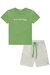Conjunto de Camiseta em Ribana Verde Enjoy Every Moment e Bermuda em Moletom Mescla Luc.Boo