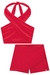 Conjunto de Top Cropped Cruzado nas Costas e Shorts em Viscose Slub Vermelho Vic.Vicky