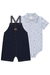 Conjunto de Body Camisa em Tecido Zagora Azul e Jardineira em Cotton Jeans Luc.Boo