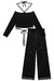 Conjunto de Blusa Top Cropped Amarração em Cotton e Calça em Tela Shine com Brilho Preta Vic.Vicky