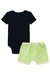 Conjunto de Body em Ribana 1x1 Preto Together e Bermuda em Moletom Verde Neon Johnny Fox na internet