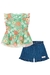 Conjunto de Bata em Tule Comfy Flores Verde e Shorts em Jeans Liz Kukiê - comprar online