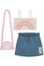 Conjunto Top Cropped em Retilínea Arco-íris e Saia Jeans Liz com Elastano Sun Kukiê. Acompanha bolsa - Moda Infantil I Baby, Kids e Teen I Pepe & Sofia