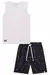 Conjunto de Regata em Meia Malha Branca e Bermuda em Nylon Ergonomic com Elastano Marinho Luc.Boo
