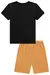Conjunto de Camiseta em Meia Malha Preta e Bermuda em Cotton Jeans com Elastano Caramelo Luc.Boo - loja online