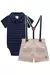 Conjunto de Body Polo em Malha Listra Pontilhada e Bermuda em Tecido Eco com Elatano e Suspensórios Luc.Boo