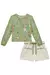 Conjunto de Blusa em Malha Fresh Verde Claro e Shorts em Moletom Linho sem Pelúcia Off Kukiê Infantil Menina - Moda Infantil I Baby, Kids e Teen I Pepe & Sofia
