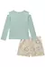 Conjunto de Blusa em Canelado Love Azul e Shorts em Moletom Linho sem Pelúcia Off Kukiê Infantil Menina - Moda Infantil I Baby, Kids e Teen I Pepe & Sofia