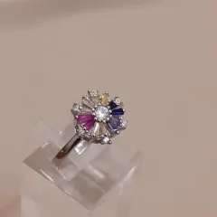 Anillo Roseta Cocktail de piedras en Plata 925 rodinada - tienda online