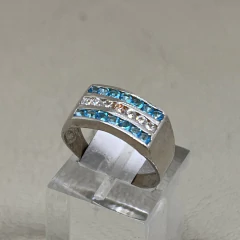 Anillo Bandera Argentina en Plata 925 con cubics y aguamarinas M.OO en internet