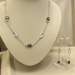 Conjunto Gargantilla y aros en plata 925 y perlas grises