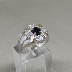 Anillo Roseta en Plata 925 y Oro con Cubics y Azabache U.EE
