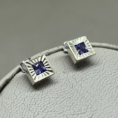 Aros cuadrados facetados en Plata y Oro con Amatistas 8mm R.AB